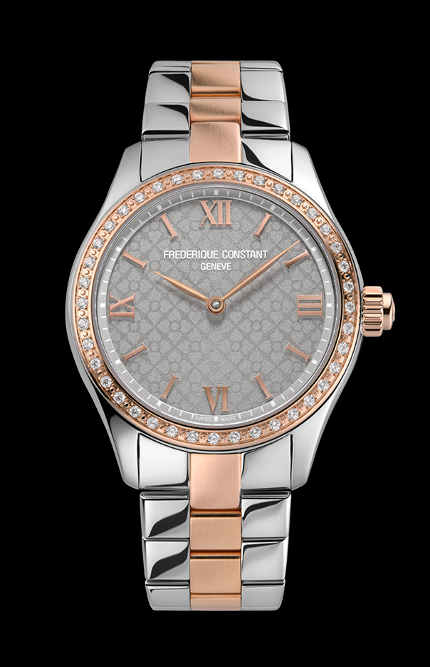 Vitality Ladies Smartwatch for woman. Quartz connected movement, champagne dial, stainless-steel and rose-gold bicolor case with 40 lab-grown diamonds, connected functions, digital screen, rechargeable battery and stainless-steel and rose-gold bicolor bracelet  