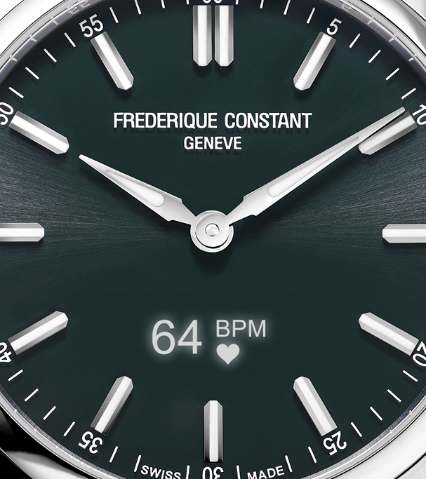 Vitality Gents Smartwatch for man. Quartz connected movement, green dial, stainless-steel case, connected functions, digital screen, rechargeable battery and stainless-steel bracelet
