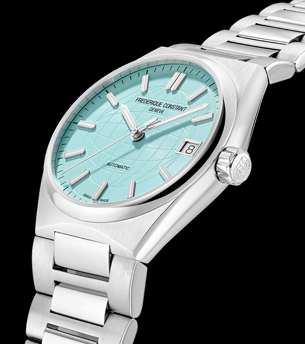 Highlife Ladies Automatic watch for woman. Automatic movement, sky blue dial, stainless-steel case, date window and stainless-steel integrated and interchangeable bracelet 