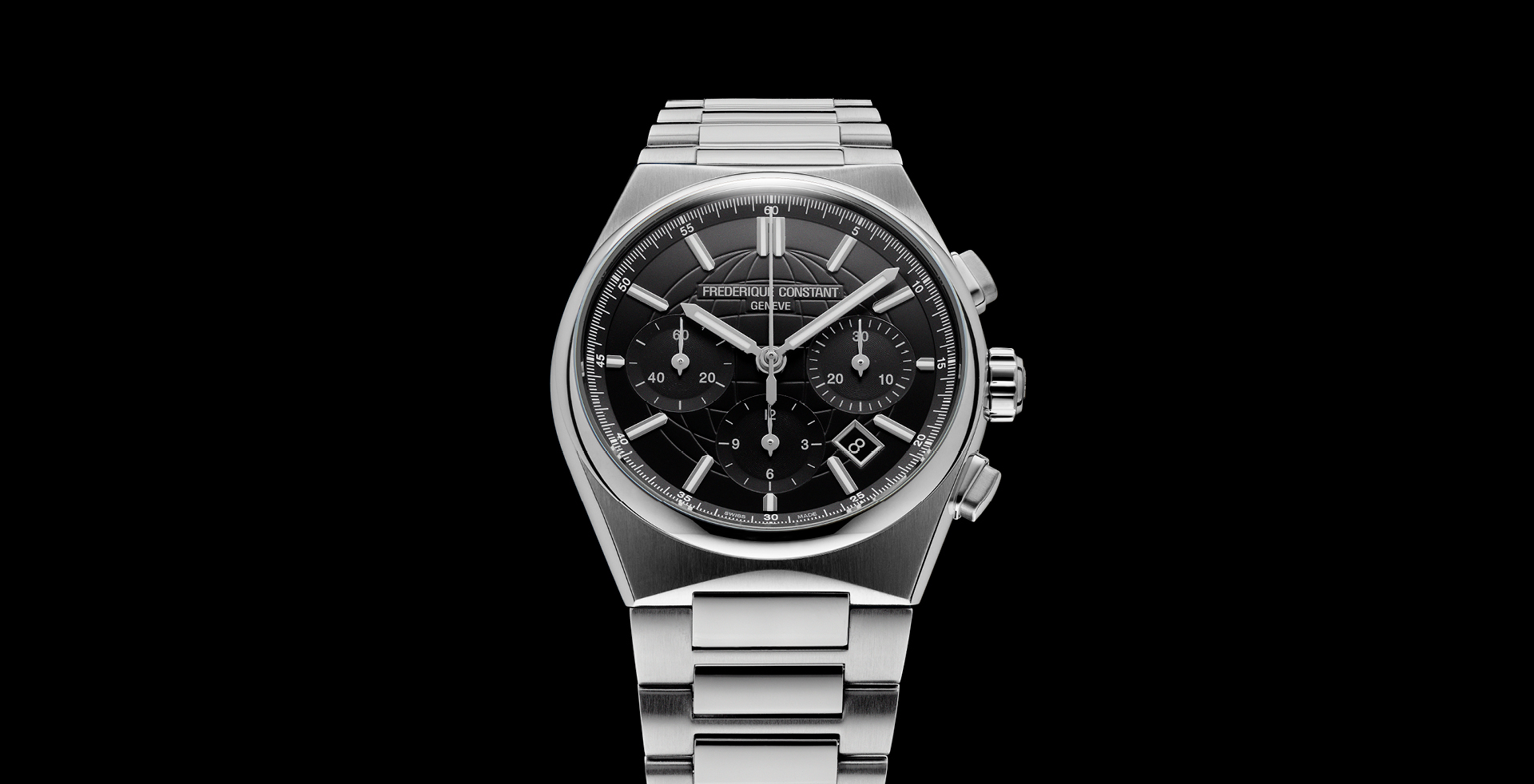Highlife Chronograph Automatic watch for men. Automatic movement, black dial, stainless-steel case, date window, chronograph and stainless-steel integrated and interchangeable bracelet 