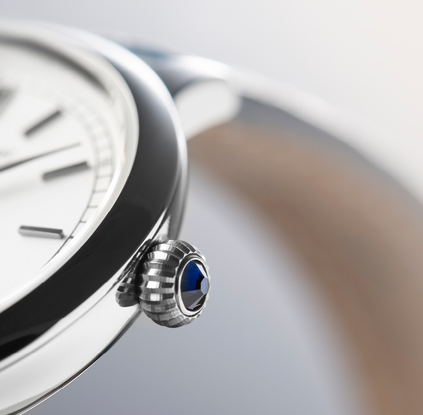 Slimline Ladies Moonphase watch for woman. Quartz movement, white dial, stainless-steel case, moonphase and blue leather strap    