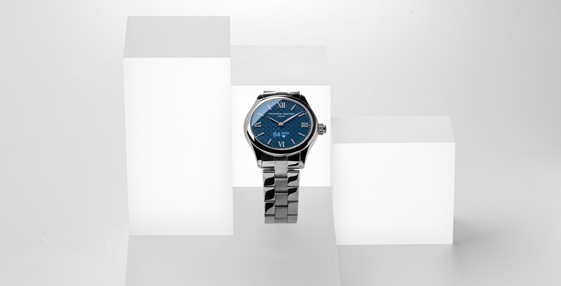 Vitality Ladies Smartwatch for woman. Quartz connected movement, blue dial, stainless-steel case, connected functions, digital screen, rechargeable battery and stainless-steel bracelet 