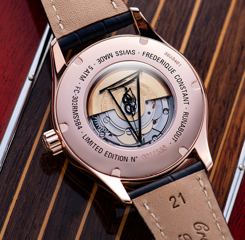 Runabout Automatic watch for man. Automatic movement, silver dial with clous de Paris guilloché in the center, rose-gold plated case and blue leather strap 