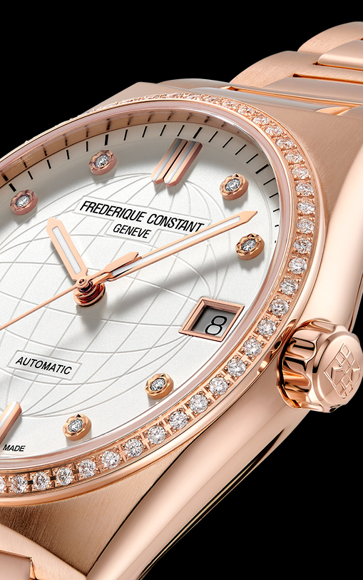 Highlife Ladies Automatic watch for woman. Automatic movement, white dial with 8 diamonds, rose-gold plated case with 60 diamonds, date window and rose-gold plated integrated and interchangeable bracelet Highlife Ladies Automatic watch for woman. Automatic movement, white dial with 8 diamonds, rose-gold plated case with 60 diamonds, date window and rose-gold plated integrated and interchangeable bracelet
