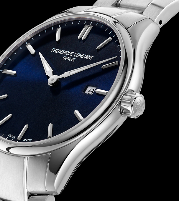 Classics Quartz watch for man. Quartz movement, blue dial, stainless-steel case, date window and stainless-steel bracelet 