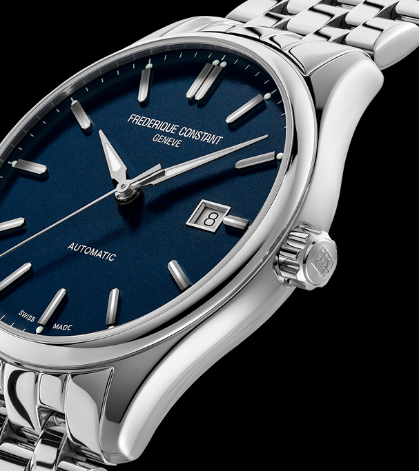 Classics Index Automatic watch for man. Automatic movement, blue dial, stainless-steel case, date window and stainless-steel bracelet 