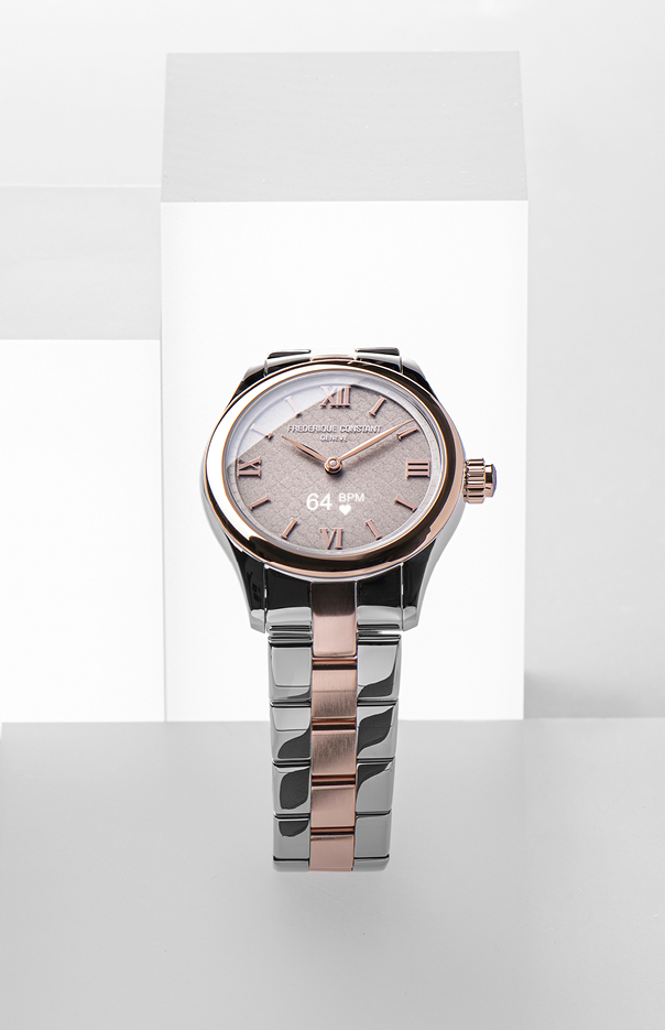 Vitality Ladies Smartwatch for woman. Quartz connected movement, grey dial, stainless-steel and rose-gold bicolor case, connected functions, digital screen, rechargeable battery and stainless-steel and rose-gold bicolor bracelet 