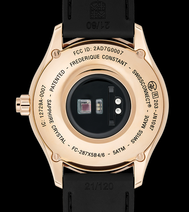 Vitality Gents Smartwatch for man. Quartz connected movement, black dial, rose-gold plated case, connected functions, digital screen, rechargeable battery and black rubber strap 