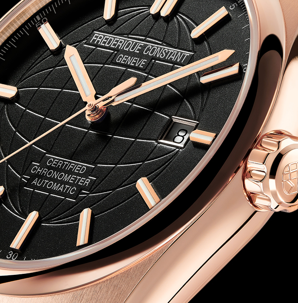 Highlife Automatic COSC watch for man. Automatic movement, black dial, rose-gold plated case, date window and brown leather integrated and interchangeable strap 