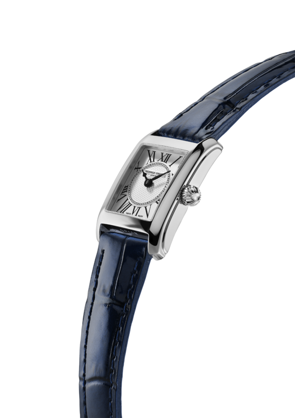 Classics Carrée Ladies watch for woman. Quartz movement, white dial, stainless-steel case and blue leather strap