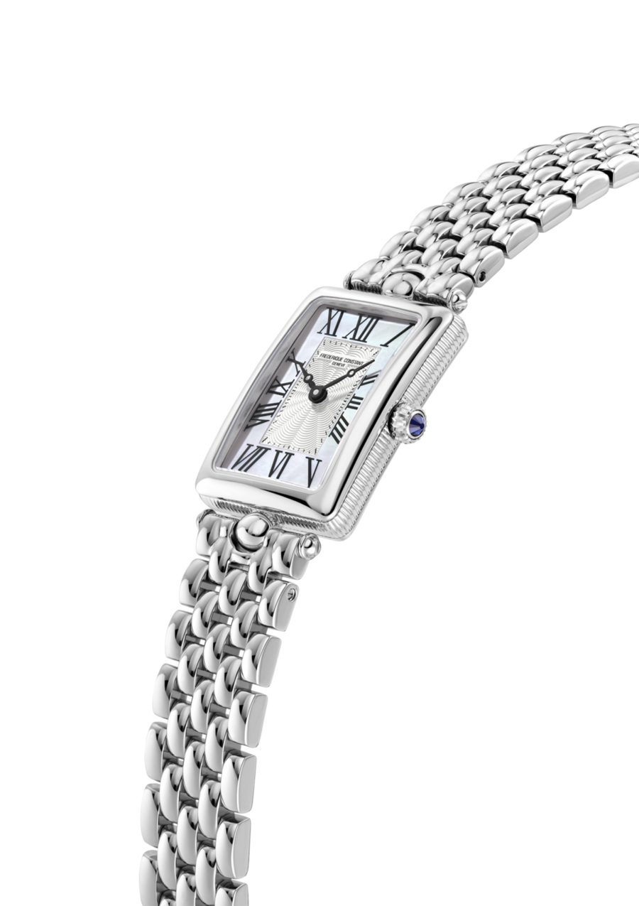 Classics Art Déco Carrée Watch for woman. Quartz movement, white mother of pearl dial, stainless-steel case and stainless-steel bracelet