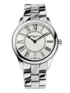 Classics Ladies Quartz watch for woman. Quartz movement, silver dial, stainless-steel case, date window and stainless-steel bracelet