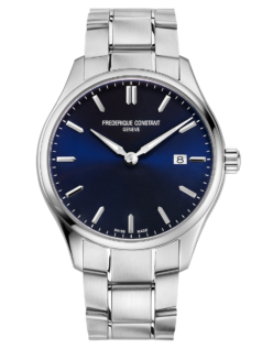 Classics Quartz watch for man. Quartz movement, blue dial, stainless-steel case, date window and stainless-steel bracelet