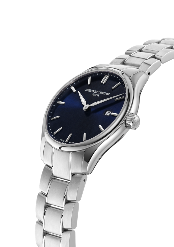 Classics Quartz watch for man. Quartz movement, blue dial, stainless-steel case, date window and stainless-steel bracelet