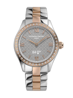 Vitality Ladies Smartwatch for woman. Quartz connected movement, champagne dial, stainless-steel and rose-gold bicolor case with 40 lab-grown diamonds, connected functions, digital screen, rechargeable battery and stainless-steel and rose-gold bicolor bracelet 