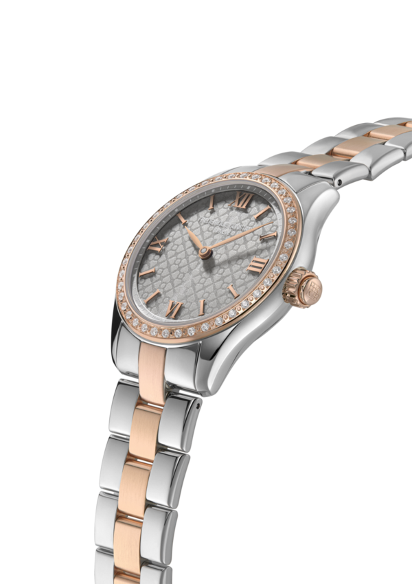 Vitality Ladies Smartwatch for woman. Quartz connected movement, champagne dial, stainless-steel and rose-gold bicolor case with 40 lab-grown diamonds, connected functions, digital screen, rechargeable battery and stainless-steel and rose-gold bicolor bracelet 