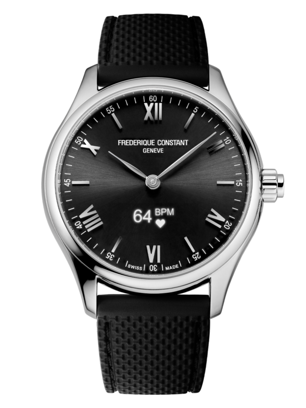 Vitality Gents Smartwatch for man. Quartz connected movement, black dial, stainless-steel case, connected functions, digital screen, rechargeable battery and black rubber strap