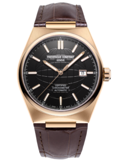  Highlife Automatic COSC watch for man. Automatic movement, black dial, rose-gold plated case, date window and brown leather integrated and interchangeable strap