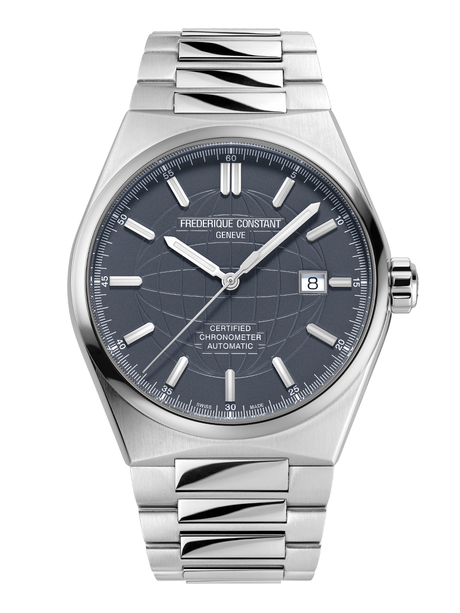 Highlife Automatic COSC watch for man. Automatic movement, blue-grey dial, stainless-steel case, date window and stainless-steel integrated and interchangeable bracelet