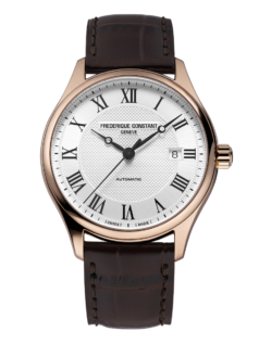 Classics Index Automatic watch for man. Automatic movement, white dial, rose-gold plated case, date window and brown leather strap