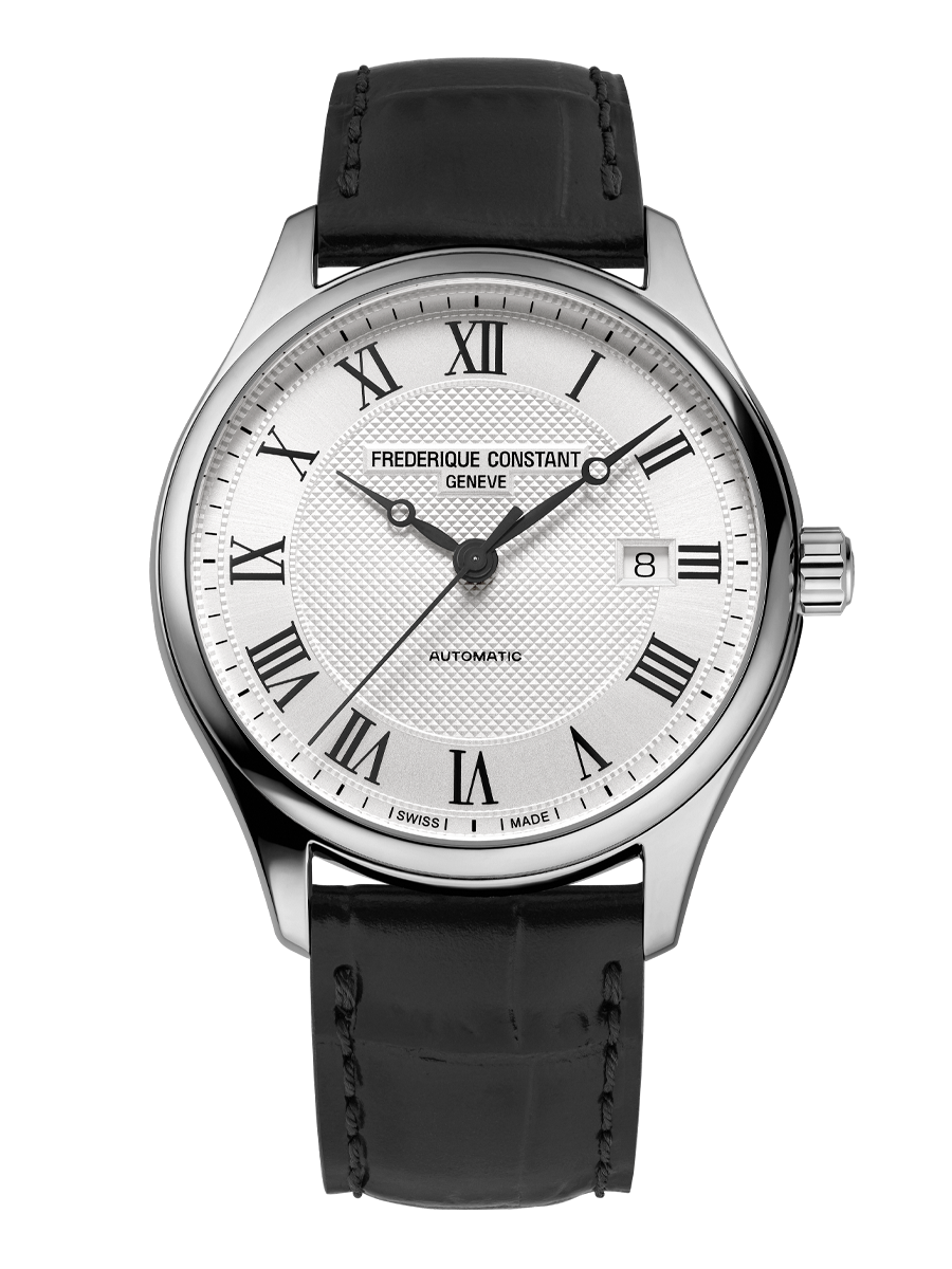 Classics Index Automatic watch for man. Automatic movement, white dial, stainless-steel case, date window and black leather strap