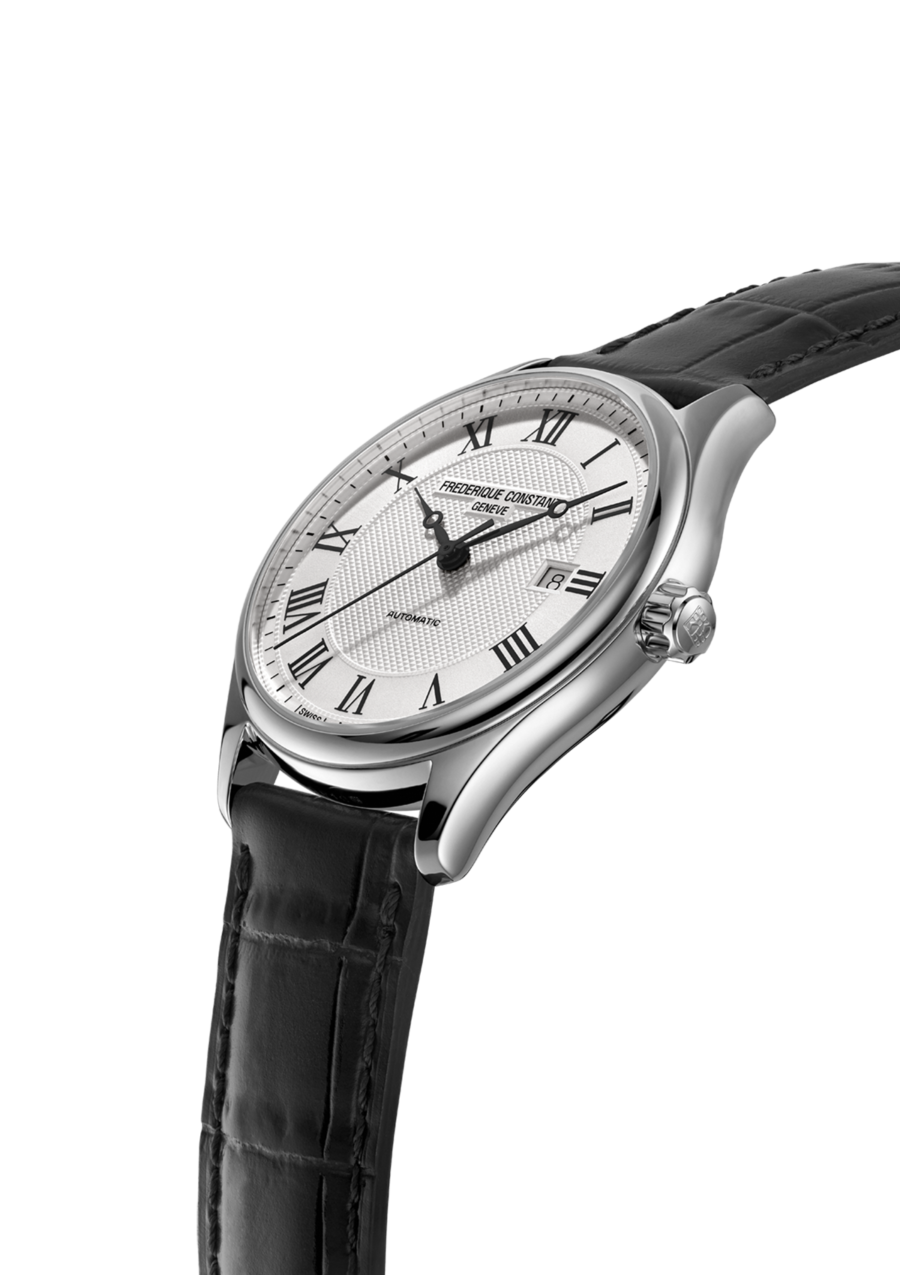 Classics Index Automatic watch for man. Automatic movement, white dial, stainless-steel case, date window and black leather strap