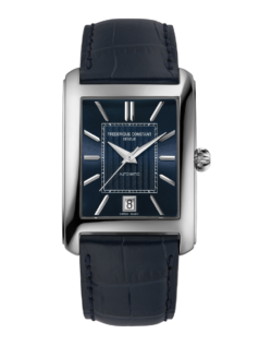 Classics Carrée Automatic watch for man. Automatic movement, blue dial, stainless-steel case, date window and blue leather strap 