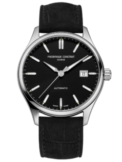 Classics Index Automatic watch for man. Automatic movement, black dial, stainless-steel case, date window and black leather strap