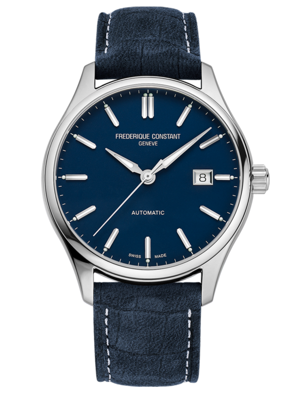 Classics Index Automatic watch for man. Automatic movement, blue dial, stainless-steel case, date window and blue leather strap