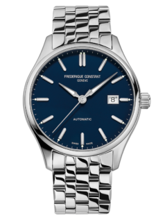 Classics Index Automatic watch for man. Automatic movement, blue dial, stainless-steel case, date window and stainless-steel bracelet