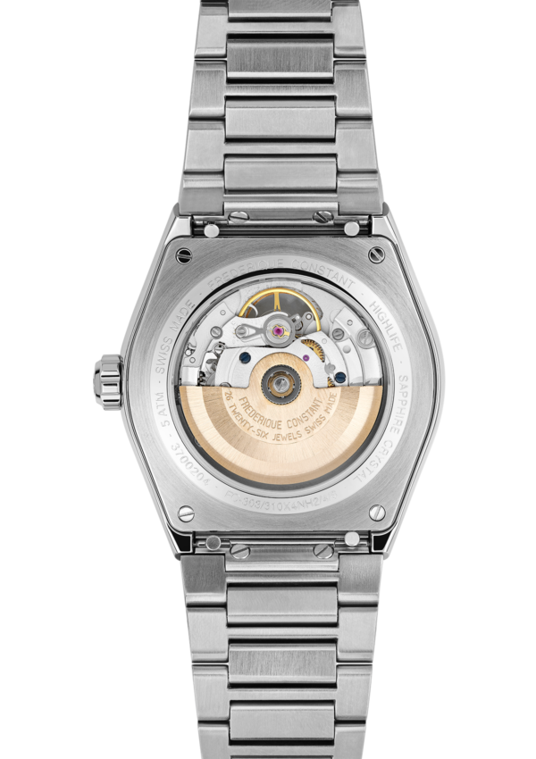 Highlife Automatic Heart Beat watch for man. Automatic movement, black dial, stainless-steel case, heart beat opening and stainless-steel integrated and interchangeable bracelet