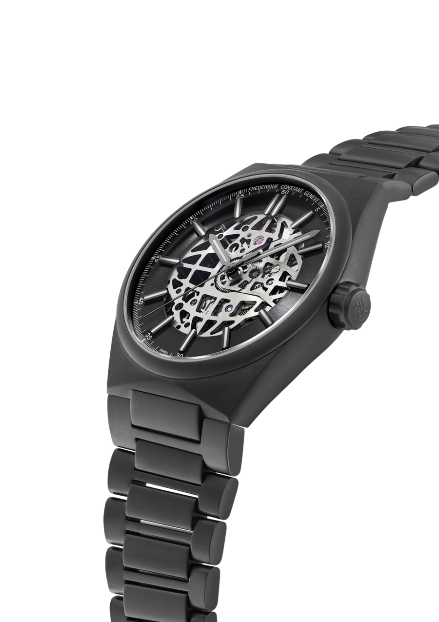 Highlife Automatic Skeleton watch for man. Automatic movement, skeleton dial, stainless-steel with titanium PVD coated case and stainless-steel with titanium PVD coated integrated and interchangeable bracelet