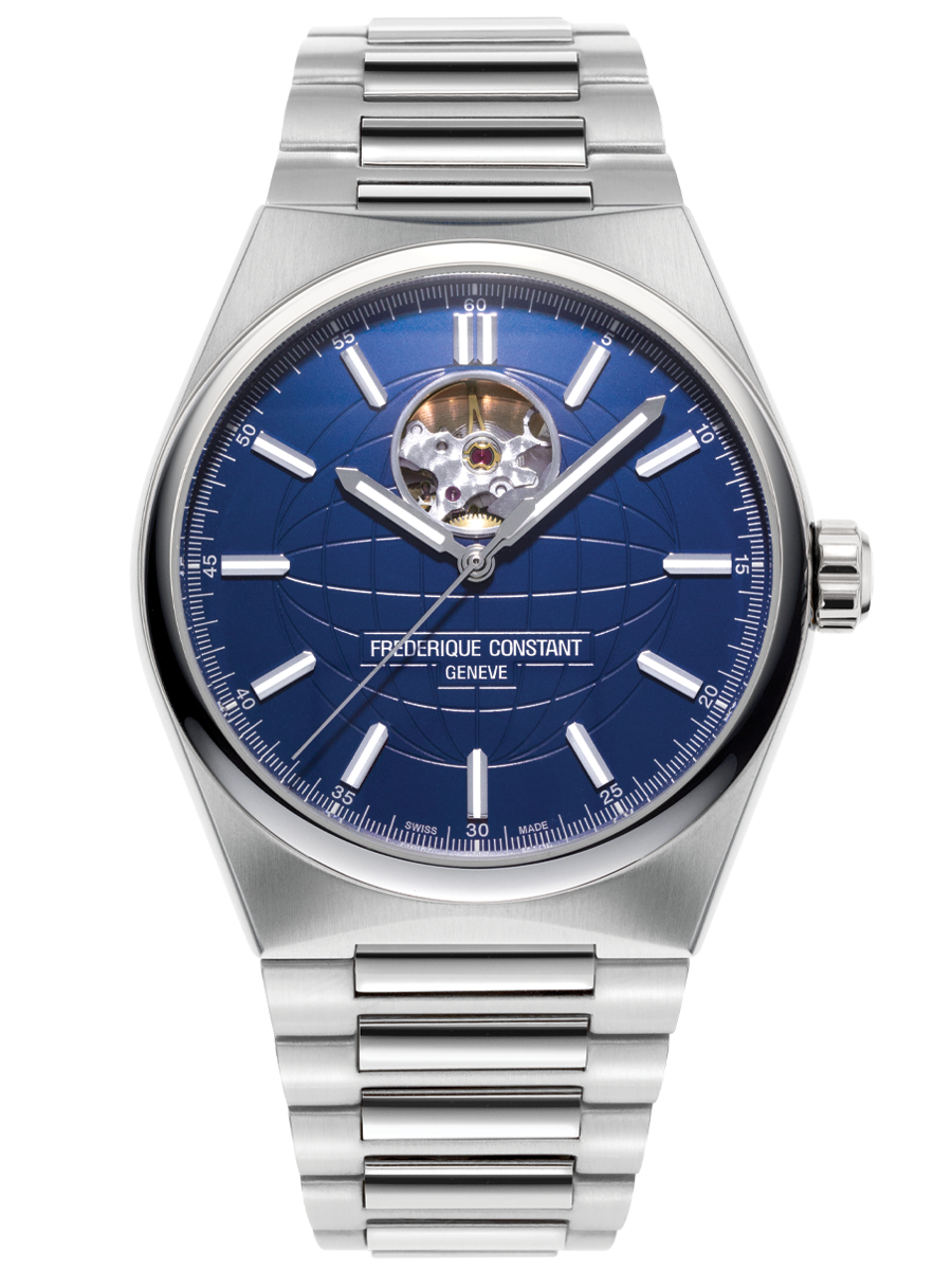 Highlife Automatic Heart Beat watch for man. Automatic movement, blue dial, stainless-steel case, heart beat opening and stainless-steel integrated and interchangeable bracelet