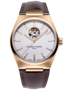 Highlife Automatic Heart Beat watch for man. Automatic movement, white dial, rose-gold plated case, heart beat opening and brown leather integrated and interchangeable strap