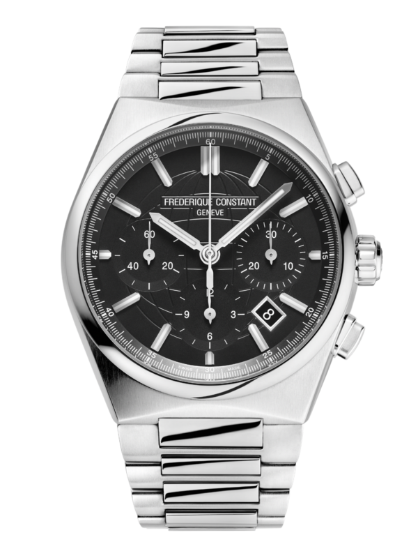 Highlife Chronograph Automatic watch for men. Automatic movement, black dial, stainless-steel case, date window, chronograph and stainless-steel integrated and interchangeable bracelet