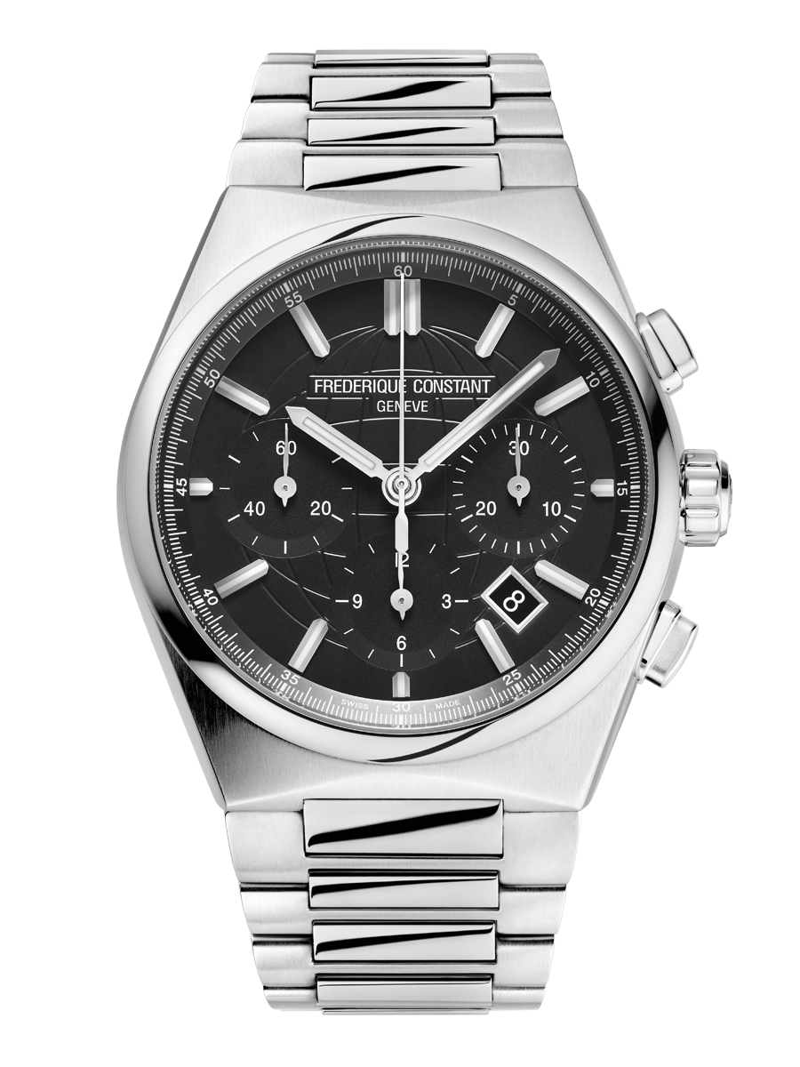 Highlife Chronograph Automatic watch for men. Automatic movement, black dial, stainless-steel case, date window, chronograph and stainless-steel integrated and interchangeable bracelet