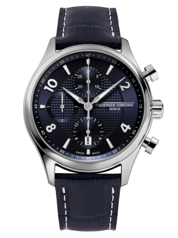 Runabout Chronograph Automatic watch for man. Automatic movement, blue dial, rose-gold plated case, date window, chronograph and blue leather strap