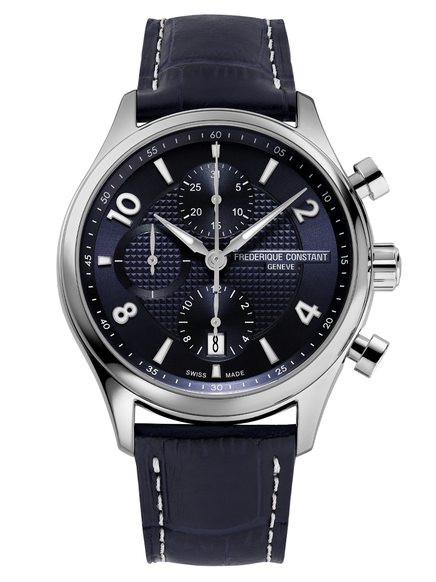 Runabout Chronograph Automatic watch for man. Automatic movement, blue dial, rose-gold plated case, date window, chronograph and blue leather strap