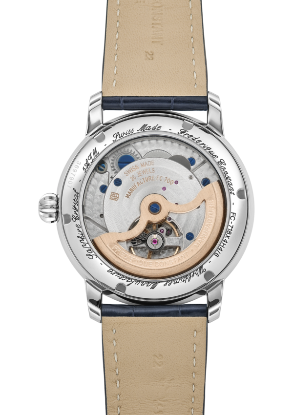 Worldtimer Manufacture watch for man. Automatic movement, blue dial, stainless-steel case, date counter, worldtimer and blue leather strap