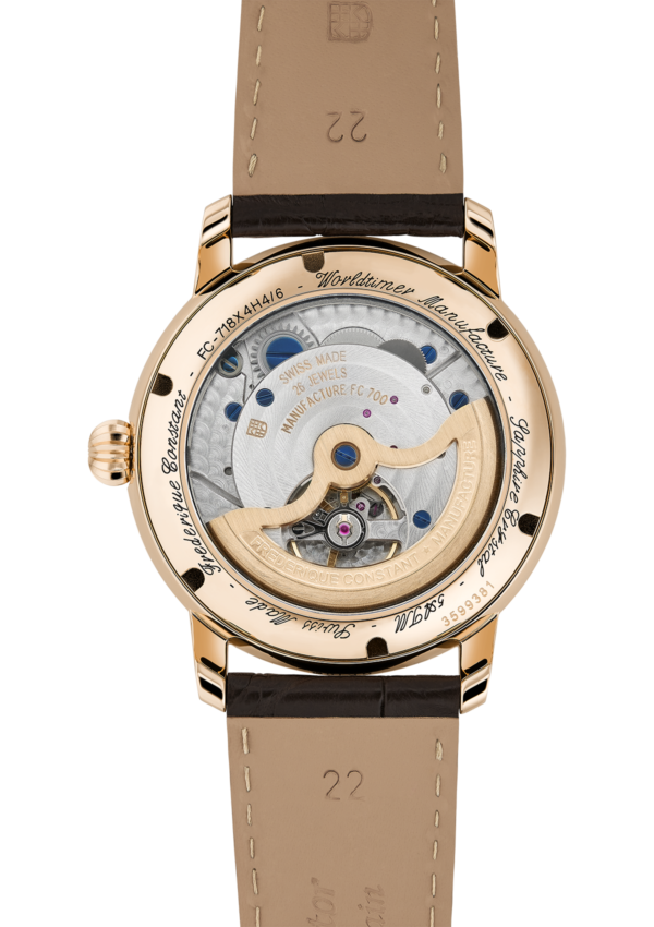 Worldtimer Manufacture watch for man. Automatic movement, white dial, rose-gold plated case, date counter, worldtimer and brown leather strap