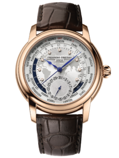 Classics Worldtimer Manufacture watch for man. Automatic movement, white dial, rose-gold plated case, date counter, worldtimer and brown leather strap