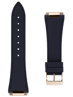 Blue rubber strap. Easy changing system strap. Stainless-steel tongue buckle. Width: 14x12mm. Interhorn: 14mm. Length 115x75mm