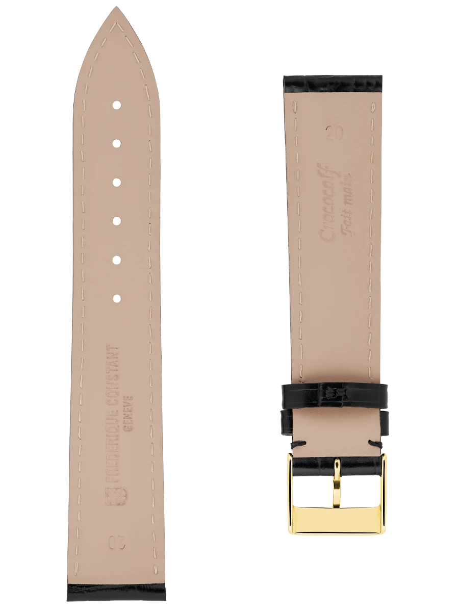 Straps Black Calf Leather With Crocodile Pattern 20x18 FCS-B20X18 YGP