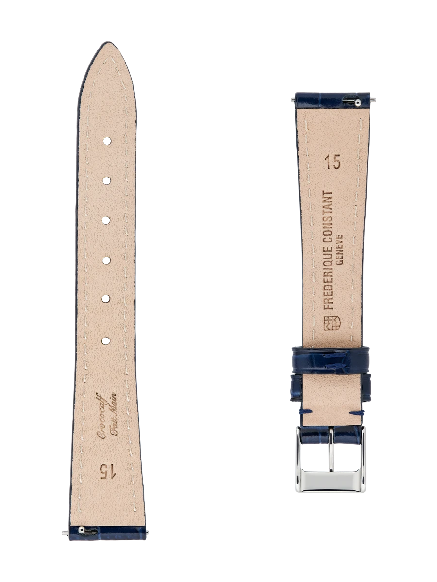 Straps Blue Calf Leather With Crocodile Pattern 15x12 FCS-DBLUE15X12 Shiny SS
